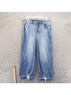 Judy Blue Jeans Womens 15/32 Blue Wide Leg Button-Fly Mid-Rise Cropped